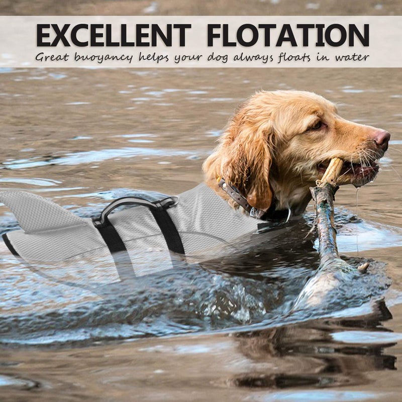 Queenmore Ripstop Dog Life Jacket Shark Life Vest for Dogs, Safety Lifesaver with High Buoyancy and Lift Handle for Small and Medium Breedsï¼ˆGrey XSï¼‰ - Image 2